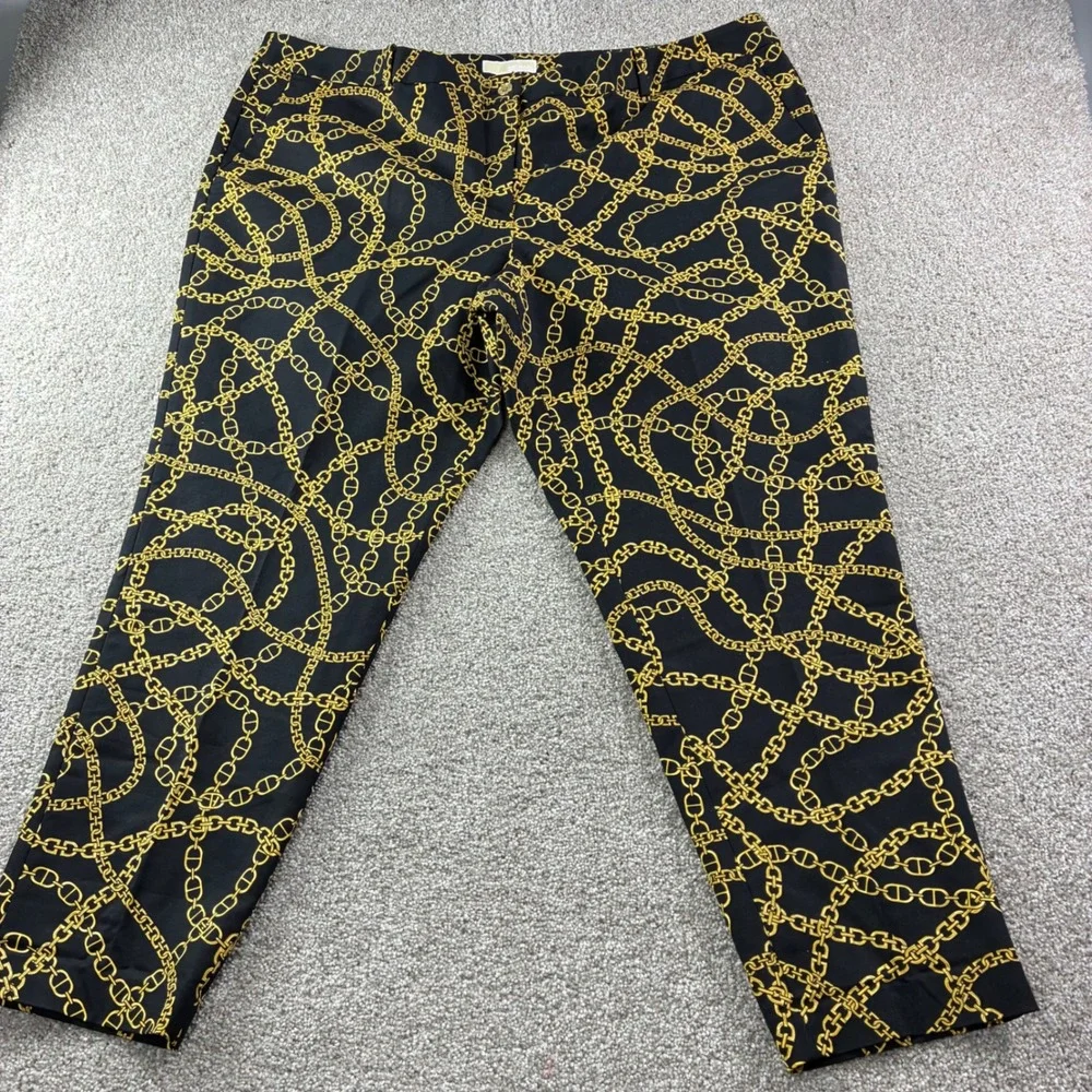 Michael Kors Womens 24W Black Gold Keegan Chain Print Miranda Slack Trouser Chic